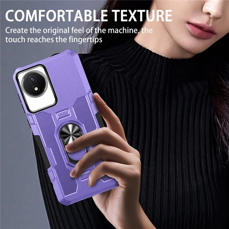 For vivo Y02 4G Heavy Duty PC + TPU Phone Case Ring Kickstand Anti-Scratch Back Cover - Purple