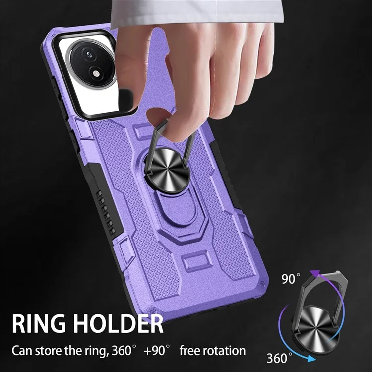 For vivo Y02 4G Heavy Duty PC + TPU Phone Case Ring Kickstand Anti-Scratch Back Cover - Purple