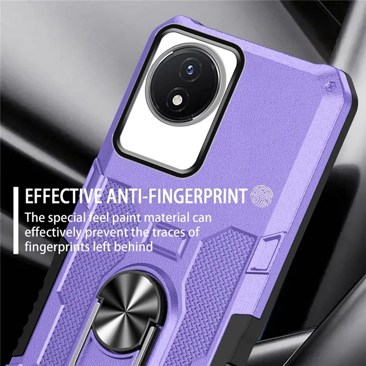 For vivo Y02 4G Heavy Duty PC + TPU Phone Case Ring Kickstand Anti-Scratch Back Cover - Purple