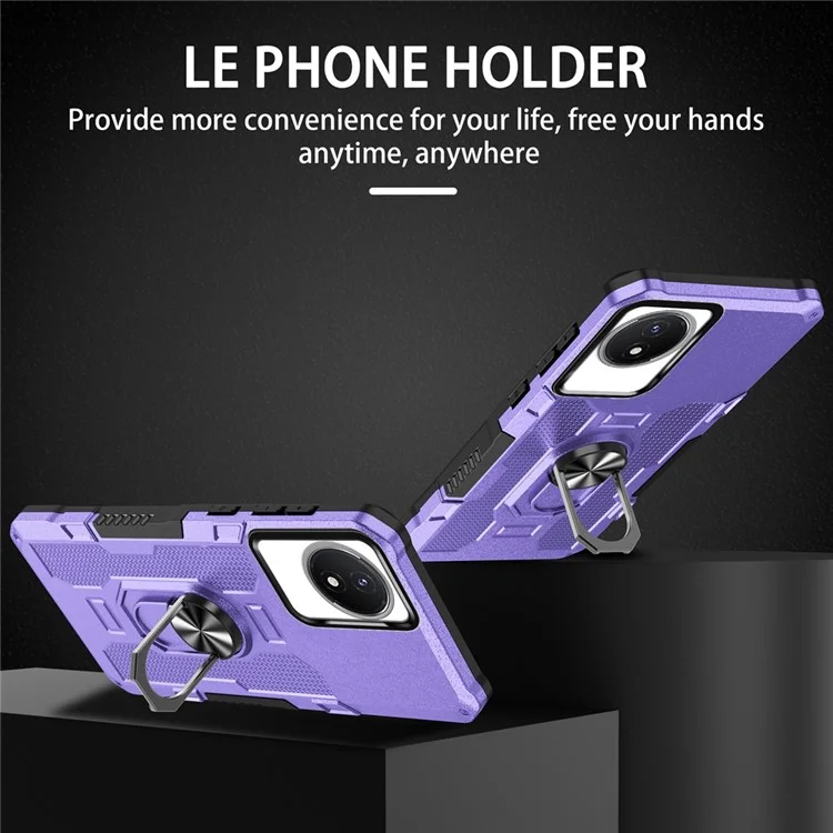 For vivo Y02 4G Heavy Duty PC + TPU Phone Case Ring Kickstand Anti-Scratch Back Cover - Purple