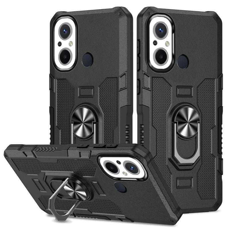 Für Xiaomi Redmi 12C 4G PC + TPU-Anti-Kratzer-Handyhülle mit Ringständer - Schwarz