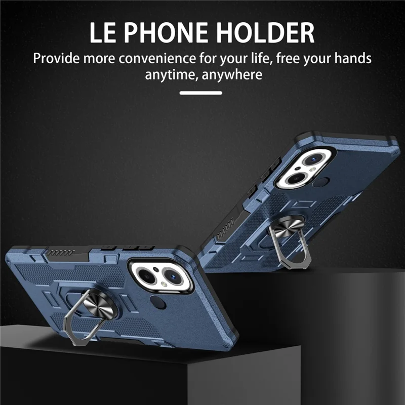 For Xiaomi Redmi 12C 4G PC + TPU Anti-Scratch Phone Case Ring Kickstand Rugged Cover - Blue