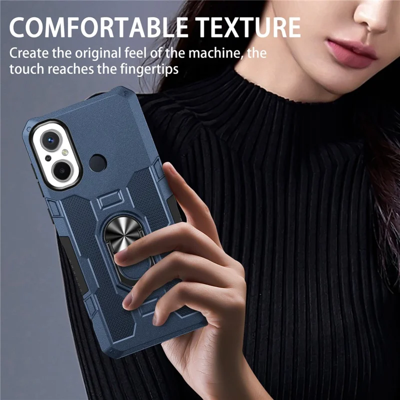 For Xiaomi Redmi 12C 4G PC + TPU Anti-Scratch Phone Case Ring Kickstand Rugged Cover - Blue