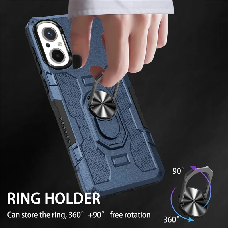 For Xiaomi Redmi 12C 4G PC + TPU Anti-Scratch Phone Case Ring Kickstand Rugged Cover - Blue