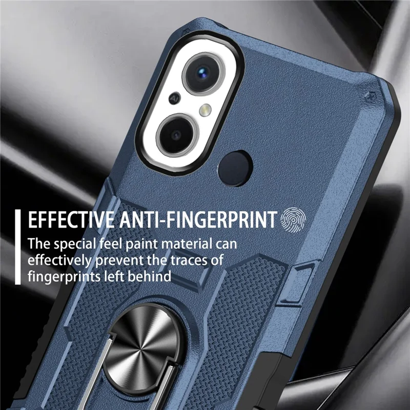 For Xiaomi Redmi 12C 4G PC + TPU Anti-Scratch Phone Case Ring Kickstand Rugged Cover - Blue