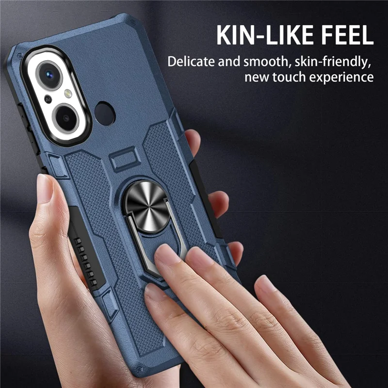For Xiaomi Redmi 12C 4G PC + TPU Anti-Scratch Phone Case Ring Kickstand Rugged Cover - Blue