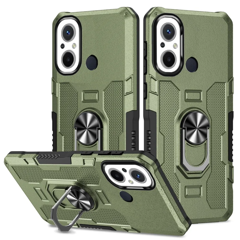For Xiaomi Redmi 12C 4G PC + TPU Anti-Scratch Phone Case Ring Kickstand Rugged Cover - Green