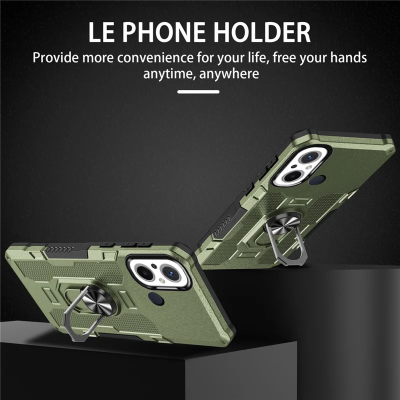 For Xiaomi Redmi 12C 4G PC + TPU Anti-Scratch Phone Case Ring Kickstand Rugged Cover - Green