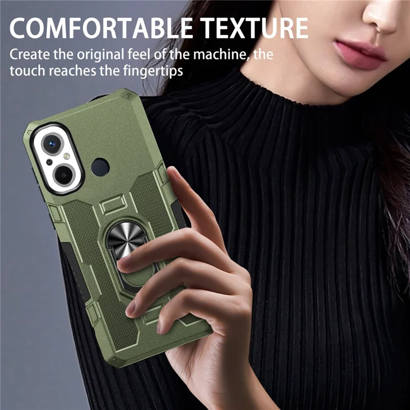 For Xiaomi Redmi 12C 4G PC + TPU Anti-Scratch Phone Case Ring Kickstand Rugged Cover - Green
