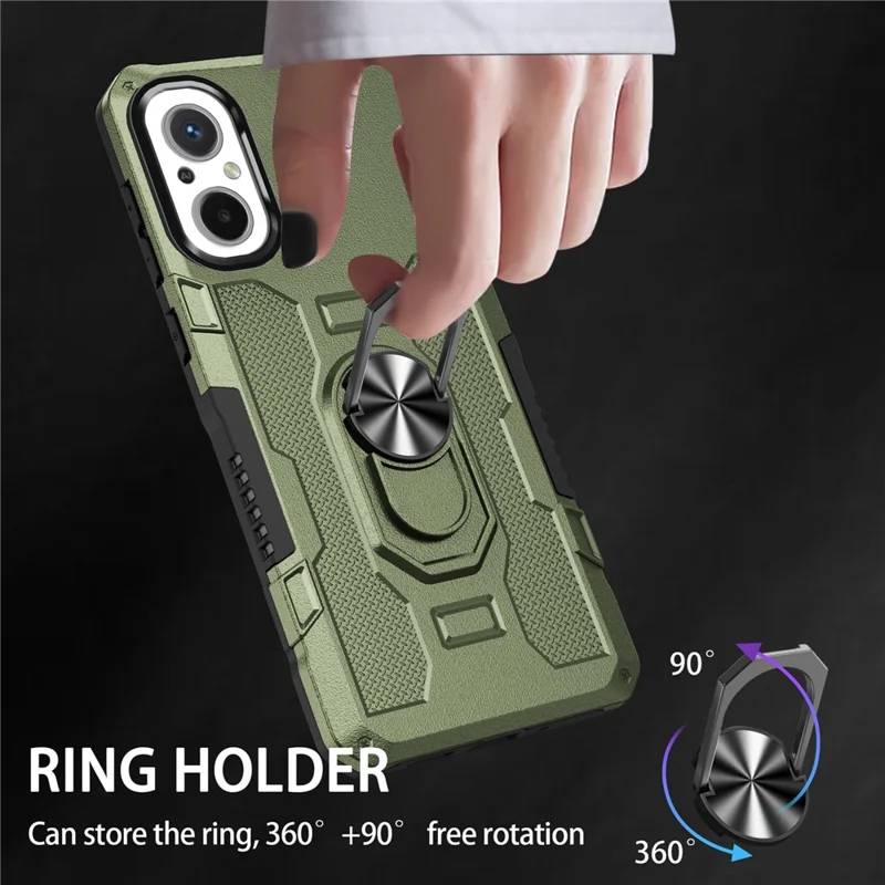 For Xiaomi Redmi 12C 4G PC + TPU Anti-Scratch Phone Case Ring Kickstand Rugged Cover - Green