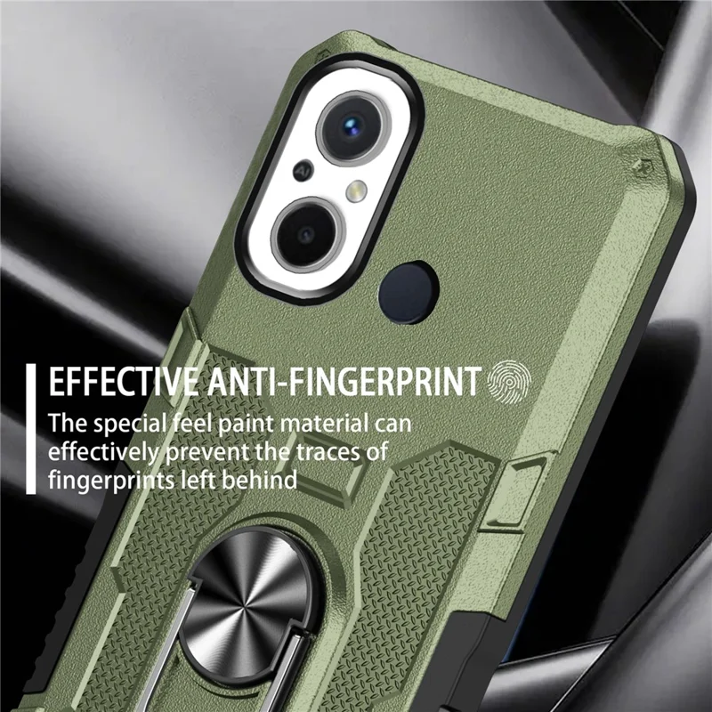 For Xiaomi Redmi 12C 4G PC + TPU Anti-Scratch Phone Case Ring Kickstand Rugged Cover - Green