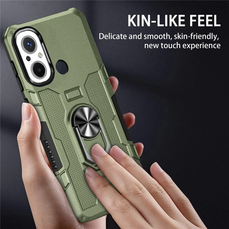 For Xiaomi Redmi 12C 4G PC + TPU Anti-Scratch Phone Case Ring Kickstand Rugged Cover - Green