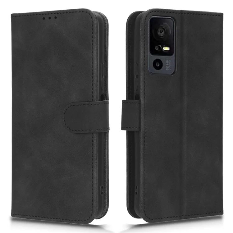 Para TCL 40 XE Skin-touch Wallet Case PU Leather Flip Stand Phone Cover - Negro