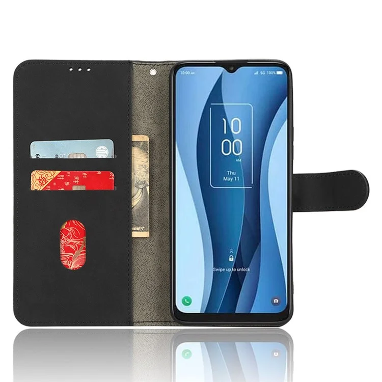 Para TCL 40 XE Skin-touch Wallet Case PU Leather Flip Stand Phone Cover - Negro