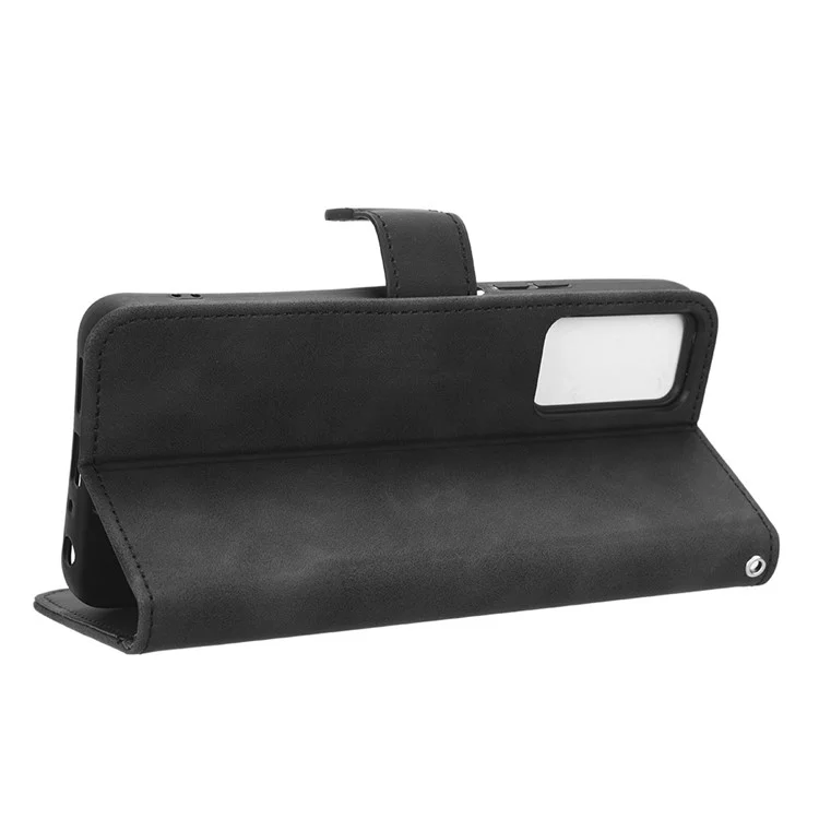 Para TCL 40 XE Skin-touch Wallet Case PU Leather Flip Stand Phone Cover - Negro