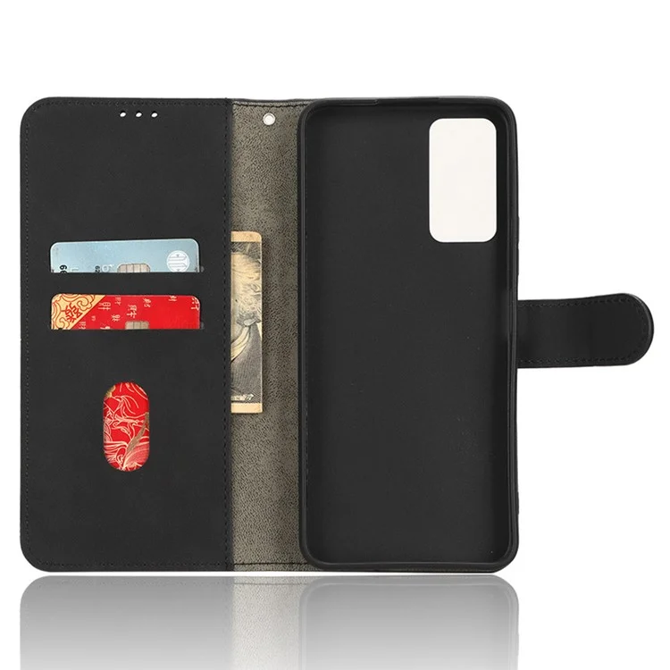 Para TCL 40 XE Skin-touch Wallet Case PU Leather Flip Stand Phone Cover - Negro