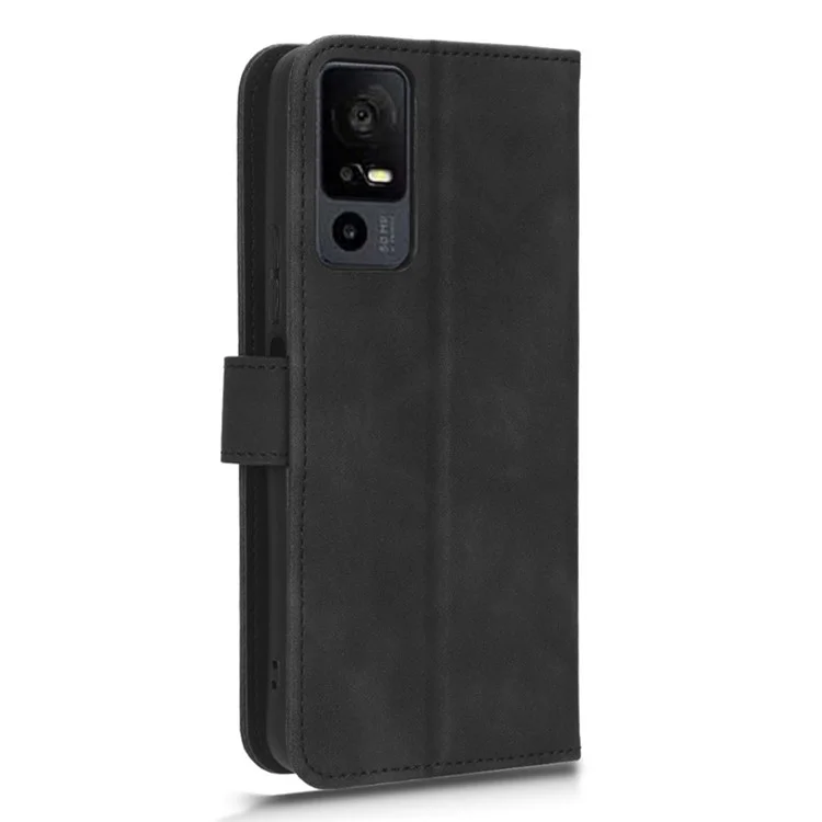 Para TCL 40 XE Skin-touch Wallet Case PU Leather Flip Stand Phone Cover - Negro