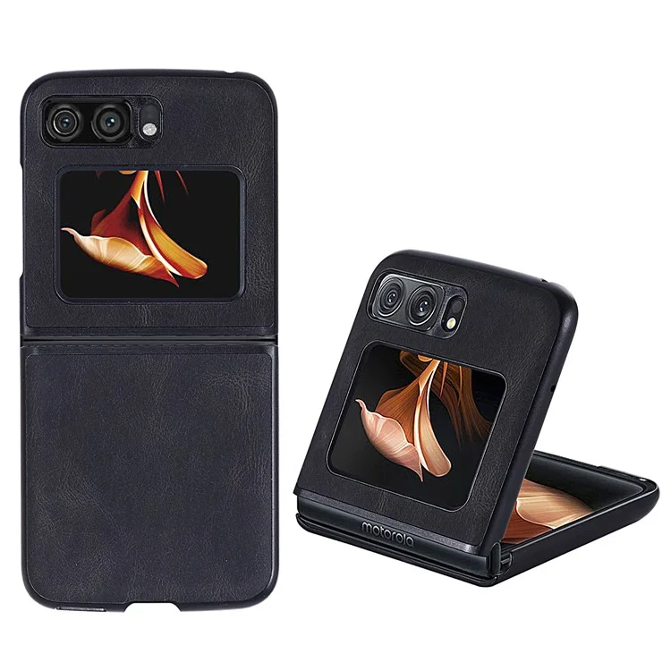 Para Motorola Razr 2022 5G Funda para teléfono plegable Revestimiento de cuero de PU Funda rígida de PC a prueba de golpes - Negro