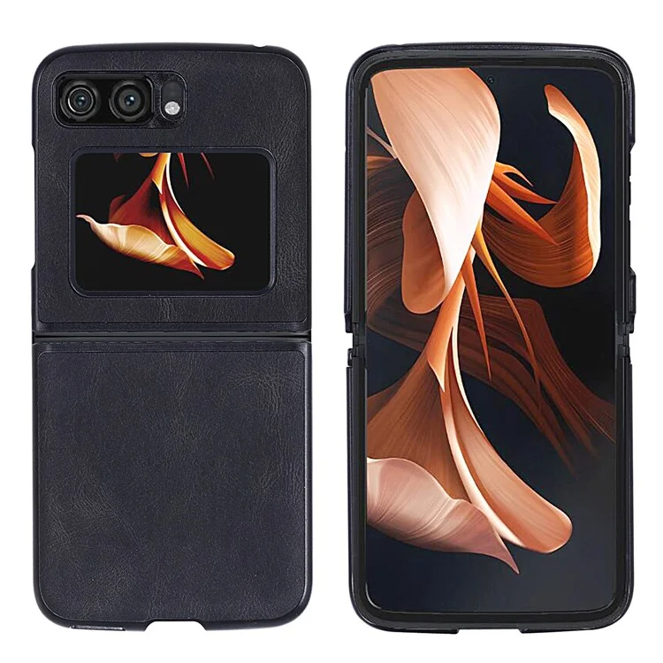 Para Motorola Razr 2022 5G Funda para teléfono plegable Revestimiento de cuero de PU Funda rígida de PC a prueba de golpes - Negro
