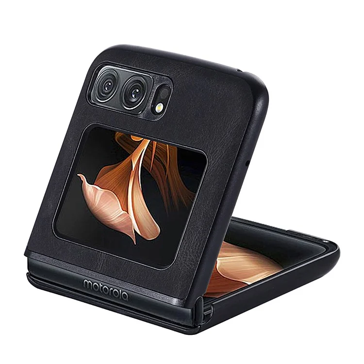 Para Motorola Razr 2022 5G Funda para teléfono plegable Revestimiento de cuero de PU Funda rígida de PC a prueba de golpes - Negro