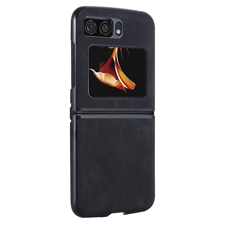 Para Motorola Razr 2022 5G Funda para teléfono plegable Revestimiento de cuero de PU Funda rígida de PC a prueba de golpes - Negro