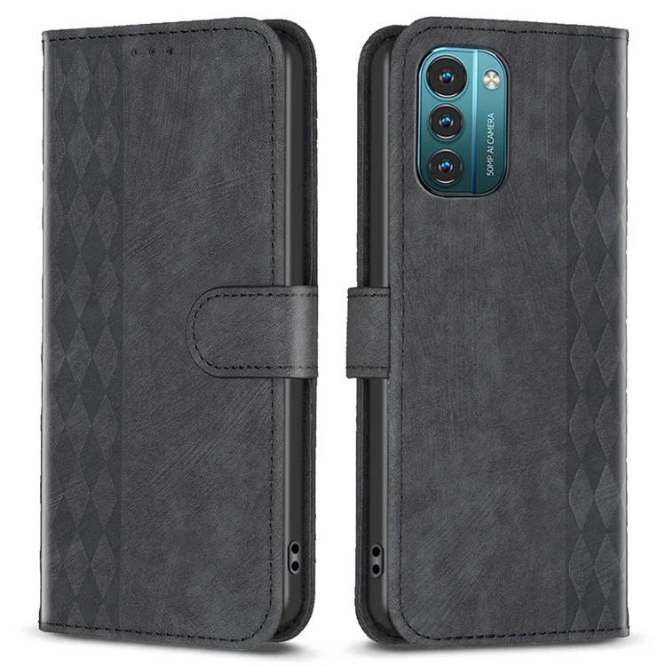 Wallet Case für Nokia G11 4G / G21 4G, PU-Leder mit geprägtem Muster, Ständer-Handyhülle - Schwarz