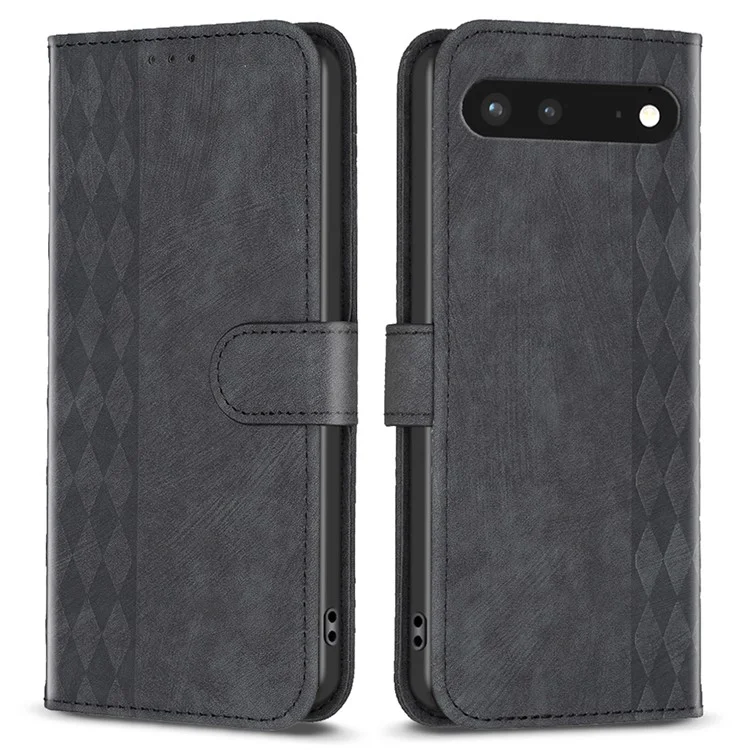 Phone Protection Shell Für Google Pixel 7 5G Handyhülle Geldbörse Einprägung Muster Ständer Cover - Schwarz