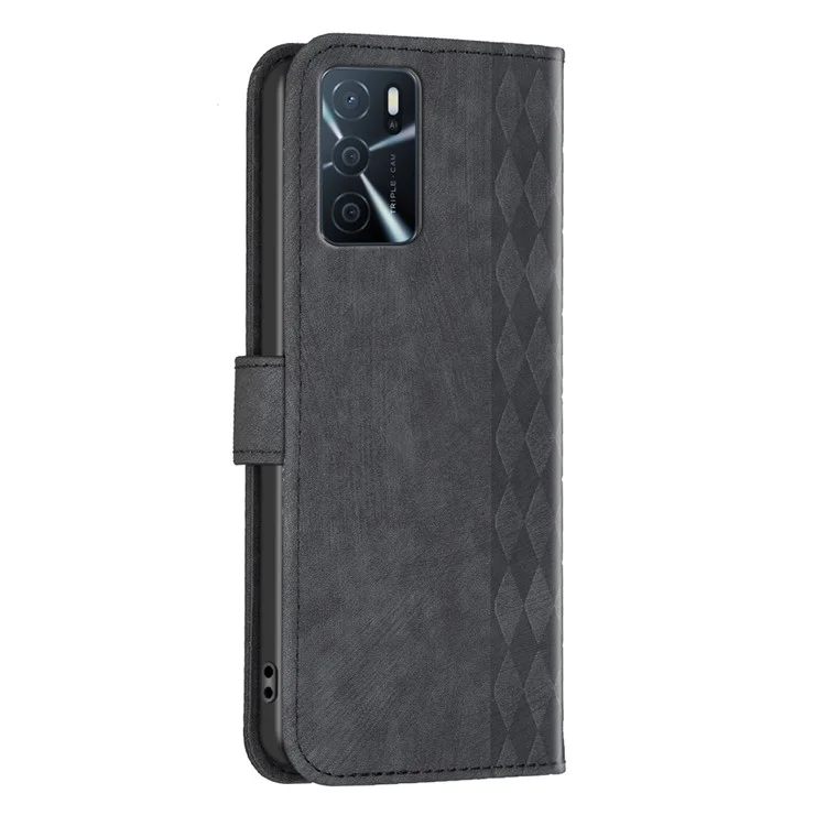 Lederabdeckung Für Oppo A16 / A16s / A54 5G / A54s / A55 5g, Eingeprägter Musterstand Wallet Wallet Flip Phone Hülle - Schwarz