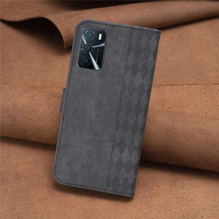 Lederabdeckung Für Oppo A16 / A16s / A54 5G / A54s / A55 5g, Eingeprägter Musterstand Wallet Wallet Flip Phone Hülle - Schwarz