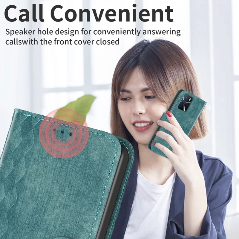 Leather Cover for Oppo A16 / A16s / A54 5G / A54s / A55 5G , Imprinted Pattern Stand Wallet Flip Phone Case - Green