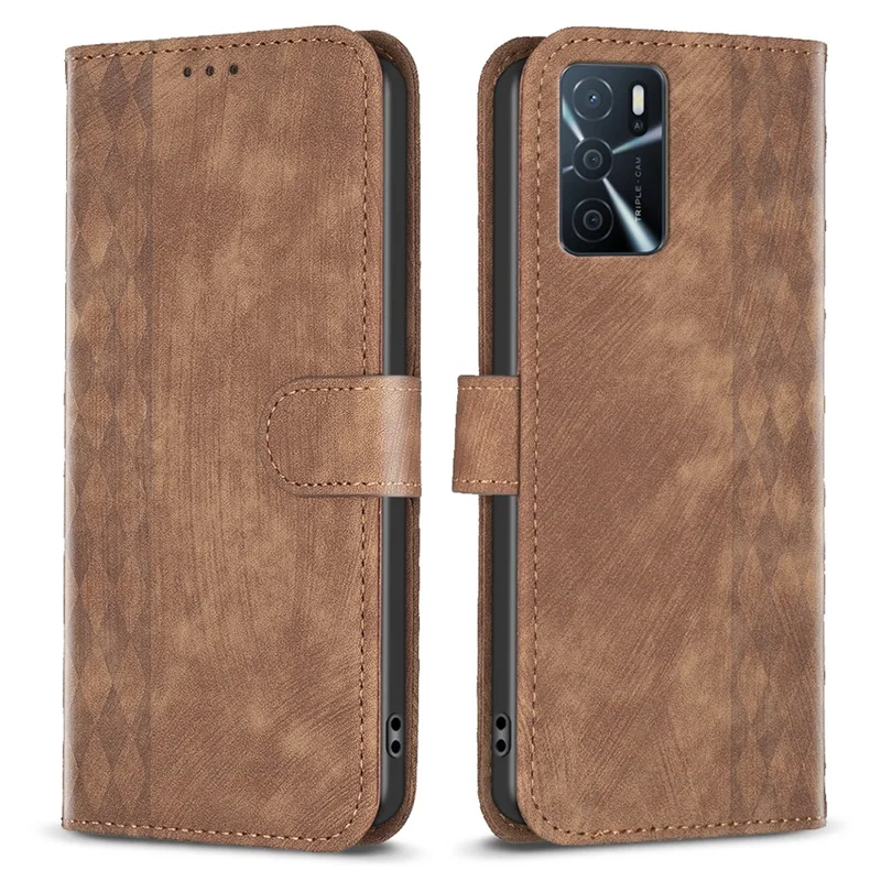Étui en cuir pour Oppo A16 / A16s / A54 5G / A54s / A55 5G, étui de téléphone à rabat à motif imprimé avec support - Marron