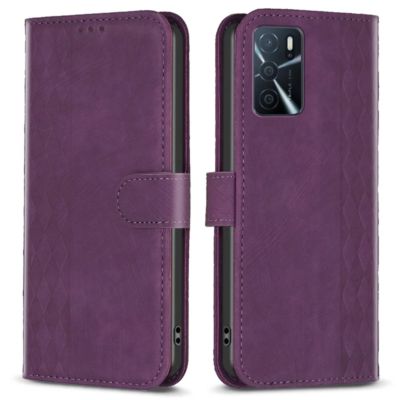 Leather Cover for Oppo A16 / A16s / A54 5G / A54s / A55 5G , Imprinted Pattern Stand Wallet Flip Phone Case - Purple