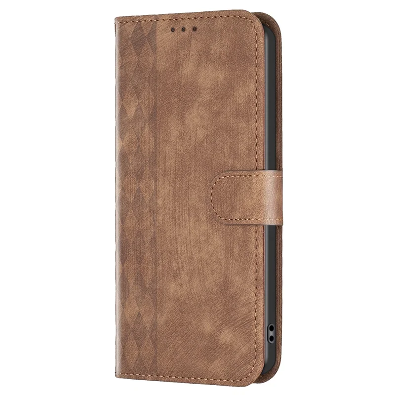 Für Nokia C32 Brieftasche Ständer Handyhülle Prägung Gitternustermuster Magnetischer Verschluss Handy-Cover - Braun