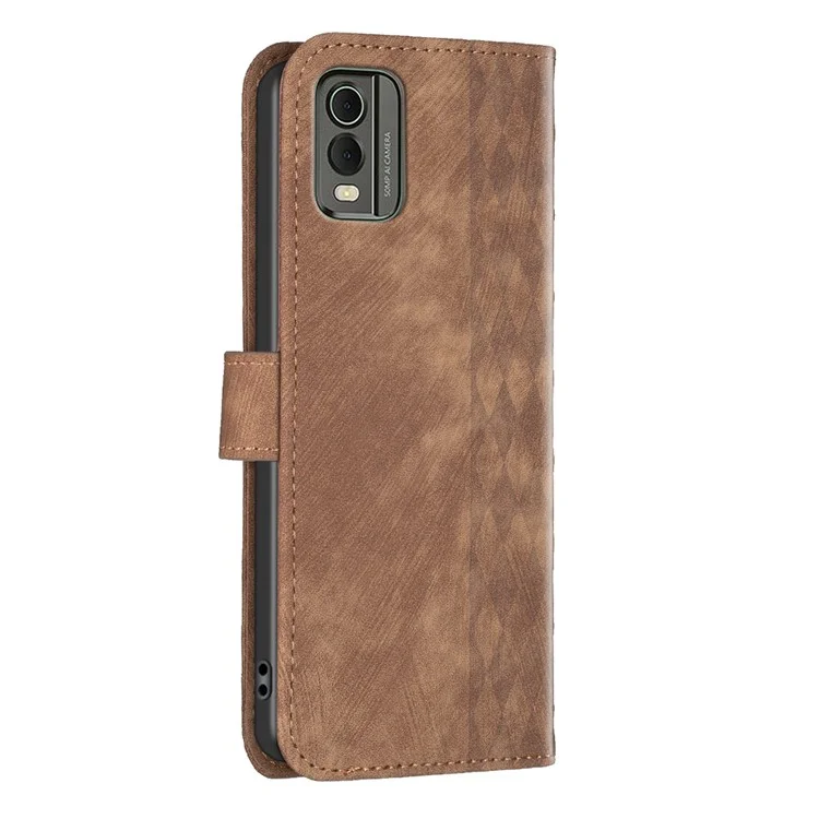 Für Nokia C32 Brieftasche Ständer Handyhülle Prägung Gitternustermuster Magnetischer Verschluss Handy-Cover - Braun