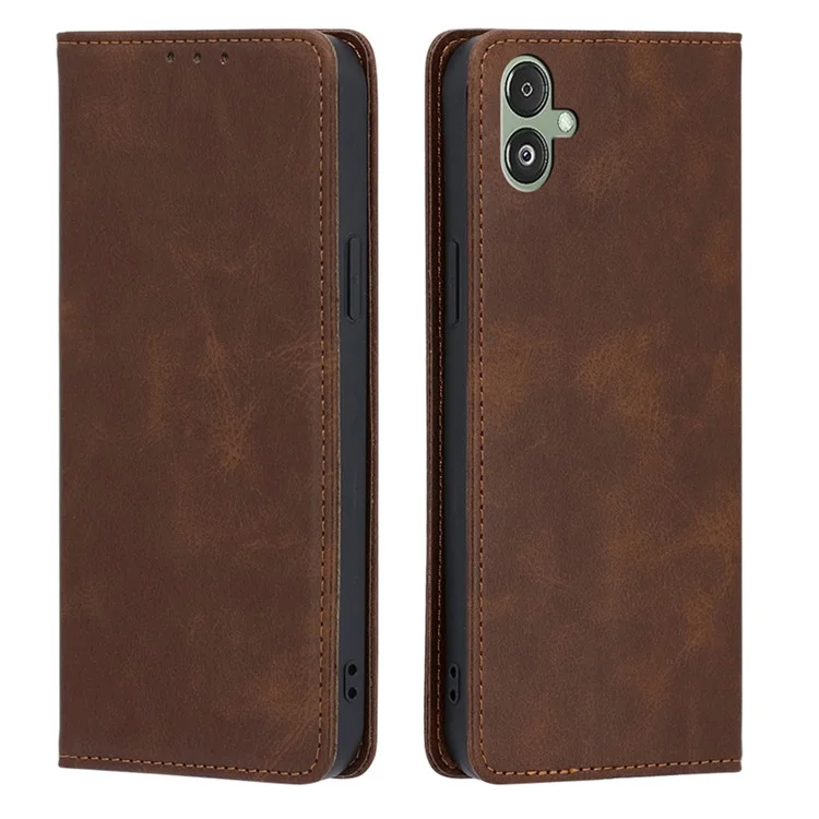 For Samsung Galaxy F14 5G Calf Texture Mobile Phone Protector Case Stand Leather Wallet Cover - Brown