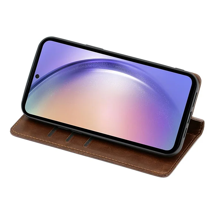 For Samsung Galaxy F14 5G Calf Texture Mobile Phone Protector Case Stand Leather Wallet Cover - Brown