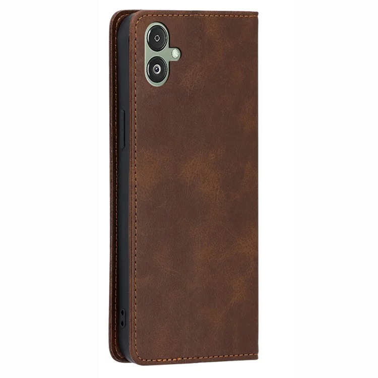 For Samsung Galaxy F14 5G Calf Texture Mobile Phone Protector Case Stand Leather Wallet Cover - Brown