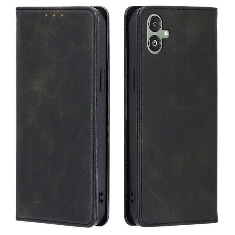 For Samsung Galaxy F14 5G Calf Texture Mobile Phone Protector Case Stand Leather Wallet Cover - Black