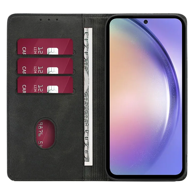 For Samsung Galaxy F14 5G Calf Texture Mobile Phone Protector Case Stand Leather Wallet Cover - Black