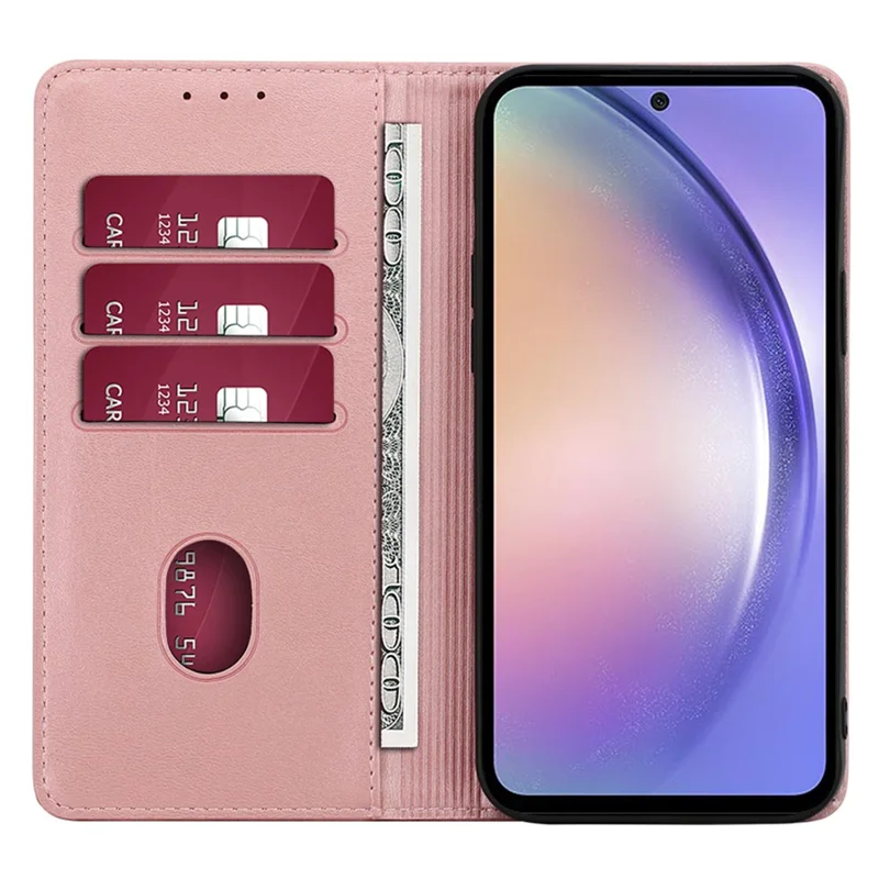 For Samsung Galaxy F14 5G Calf Texture Mobile Phone Protector Case Stand Leather Wallet Cover - Rose Gold