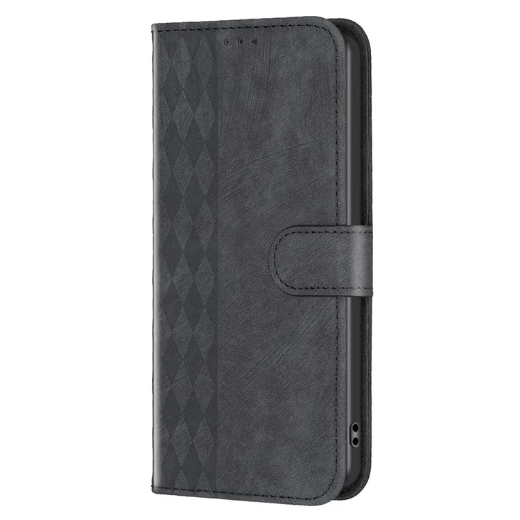 For Xiaomi Redmi Note 10 4G / 10S 4G / Poco M5s 4G Stand Wallet Phone Case Grid Pattern Imprinting Cover - Black