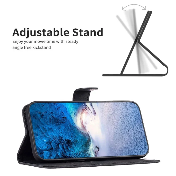 For Xiaomi Redmi Note 10 4G / 10S 4G / Poco M5s 4G Stand Wallet Phone Case Grid Pattern Imprinting Cover - Black
