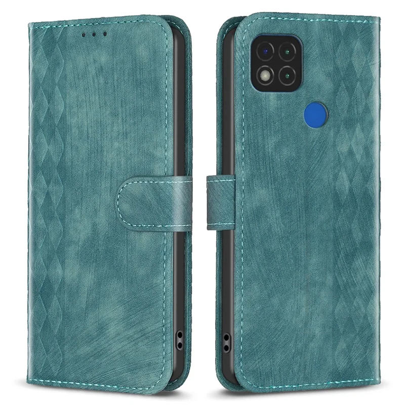 Guscio in piedi per Xiaomi Poco C31 / Redmi 9C / 9C NFC / 10A Custodia Portafoglio per Telefono Motivo a Griglia in Rilievo - Verde