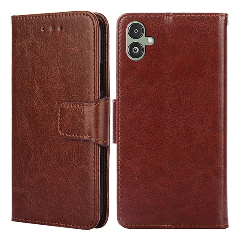 For Samsung Galaxy F14 5G Textured PU Leather Phone Case Wallet Stand Flip Cover - Brown