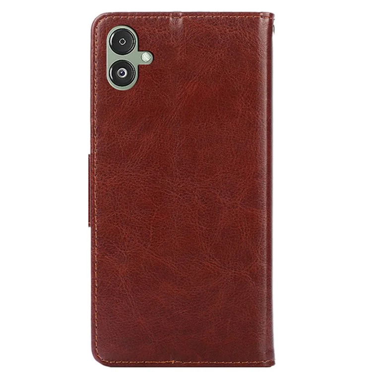 For Samsung Galaxy F14 5G Textured PU Leather Phone Case Wallet Stand Flip Cover - Brown