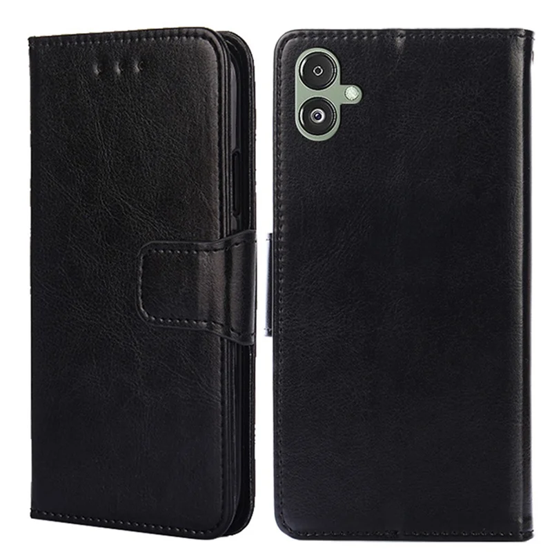 For Samsung Galaxy F14 5G Textured PU Leather Phone Case Wallet Stand Flip Cover - Black