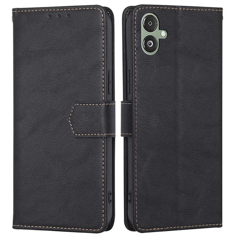 For Samsung Galaxy F14 5G RFID Blocking Wallet Phone Case PU Leather Cowhide Texture Stand Cover - Black
