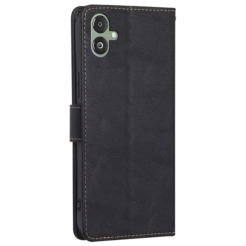 For Samsung Galaxy F14 5G RFID Blocking Wallet Phone Case PU Leather Cowhide Texture Stand Cover - Black