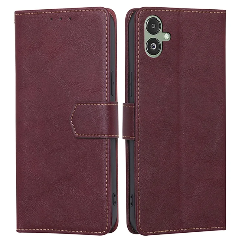 For Samsung Galaxy F14 5G RFID Blocking Wallet Phone Case PU Leather Cowhide Texture Stand Cover - Wine Red
