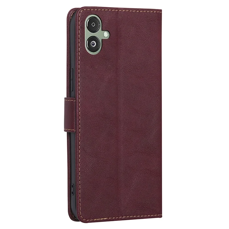 For Samsung Galaxy F14 5G RFID Blocking Wallet Phone Case PU Leather Cowhide Texture Stand Cover - Wine Red